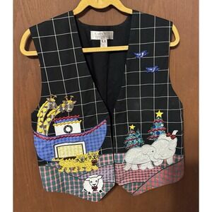 Vintage Karen Scott Appliqued Embroidered Noahs Ark Vest  Sz M Tub13 Y2K